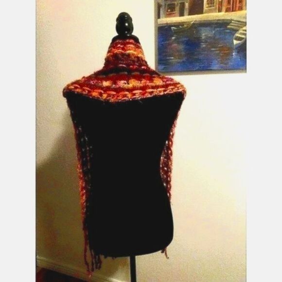 Vintage fall COLORS WOMEN'S HAND CROCHET SHAWL / WRAP - Picture 2 of 3